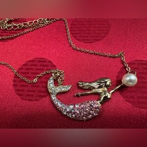 Gold and Pink Mermaid Pendant Necklace